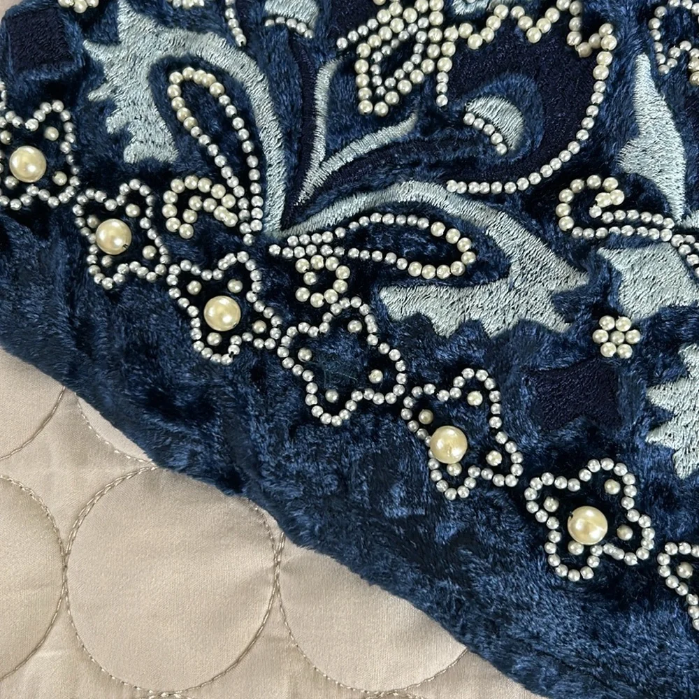 Boston Proper Blue Velvet Tunic Pearl Embroidery See Description - Picture 5 of 8